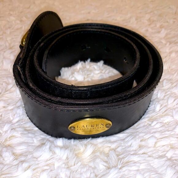 Ralph Lauren Belt black wide d ring belt horse but shoe western brass hardware M main image 5